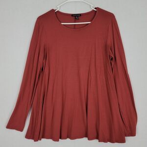 Eileen Fisher Medium Stretch Jersey Knit Crew Neck Long Sleeve Top Copper Red